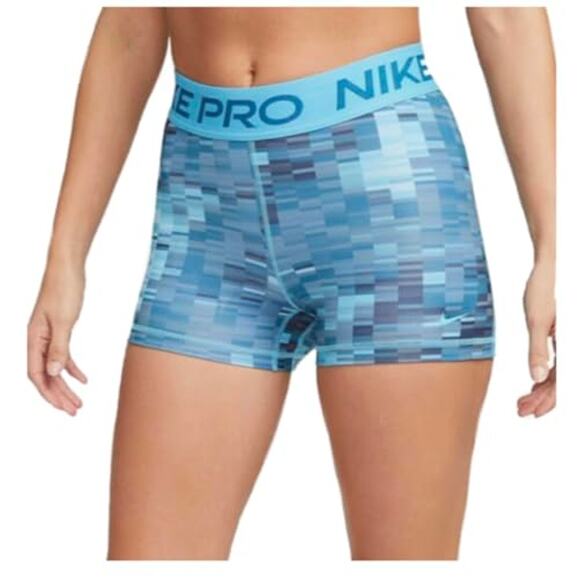 Nike Pro 3" Graphic Printed Mid Rise Training Shorts Tight Fit, Blue XXL - Picture 2 of 8